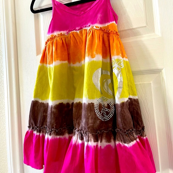 Girls Summer Tie Dye Tiered Dress Peace Sign sz 8